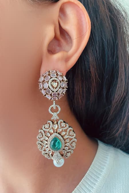 Shop PRERTO Pink Faux Diamonds, Pearls, Stones Imitation Polki Kundan Necklace Set at Aza Fashions Shop_PRERTO_Pink Faux Diamonds, Pearls, Stones Imitation Polki Kundan Necklace Set _at_Aza_Fashions