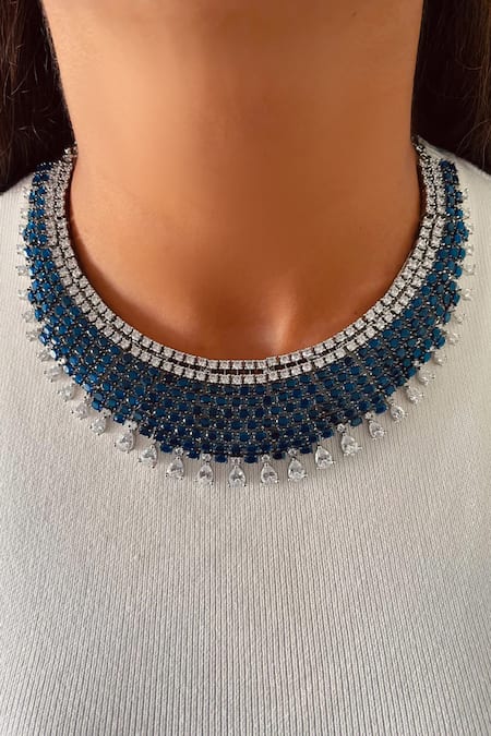 PRERTO Imitation Diamond Drops Necklace Set 