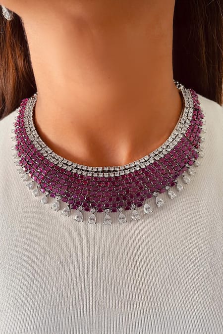 PRERTO Imitation Diamond Drops Necklace Set 