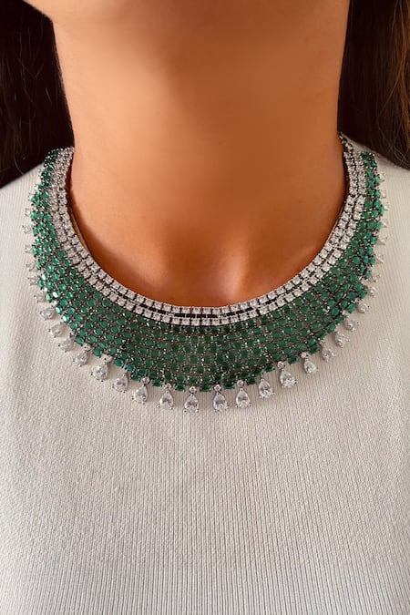 PRERTO Emerald Oval Kate & Imitation Diamond Necklace Set 