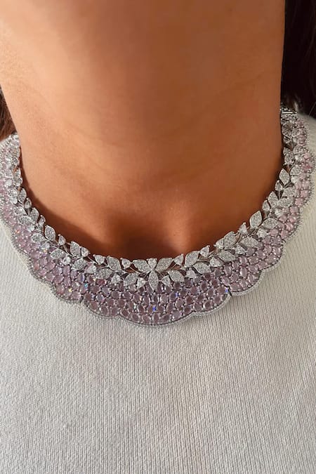 PRERTO Imitation Diamond Floral Necklace Set 