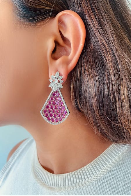 PRERTO Ruby Stones Inlayed & Floral Necklace Set 