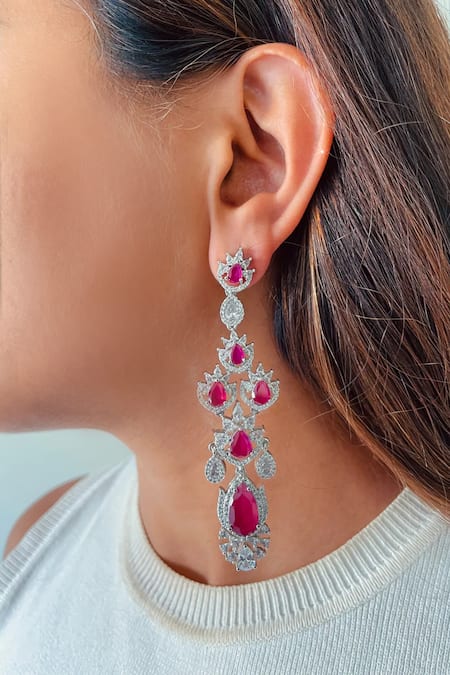 PRERTO Ruby & White Imitation Diamond Necklace Set 