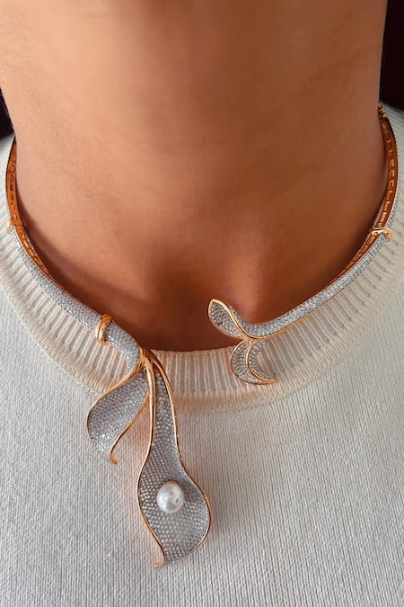 PRERTO Tulip Two Tone & Imitation Diamond Necklace Set 