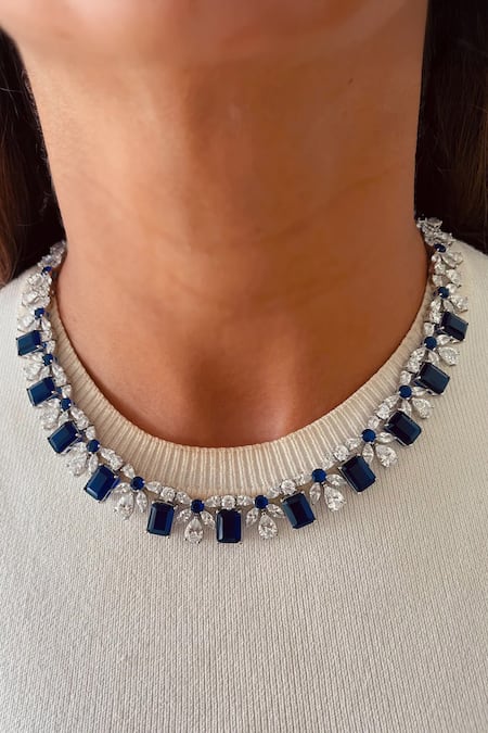 PRERTO Rosina Sapphire & Imitation Diamond Necklace Set 