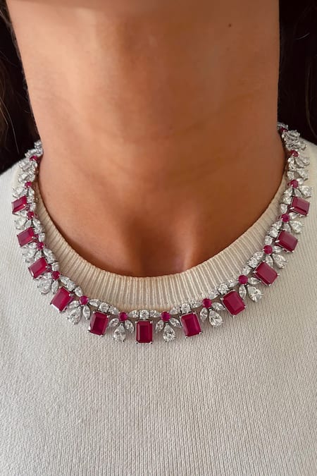PRERTO Rosina Ruby Studded Necklace Set 