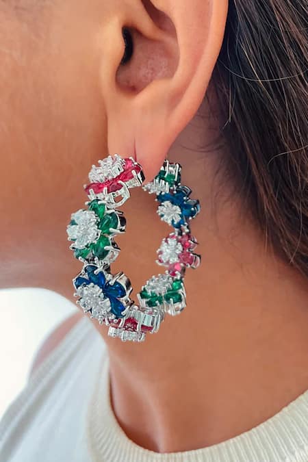 PRERTO Floral Imitation Diamond Studded Necklace Set 