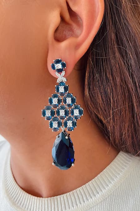 PRERTO Sapphire & Imitation Diamond Necklace Set 