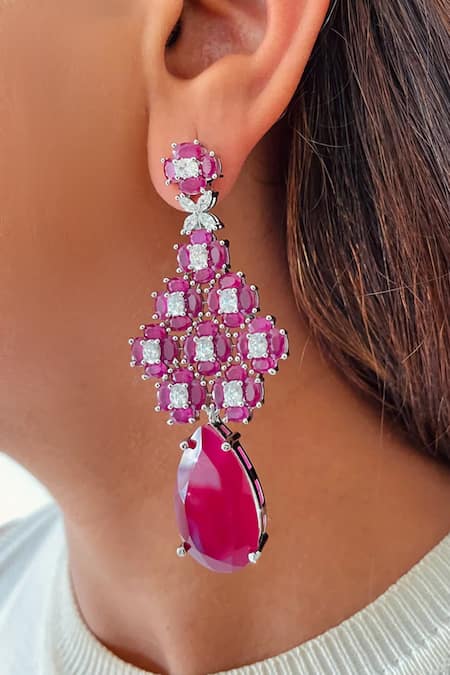 PRERTO Ruby & Imitation Diamond Necklace Set 