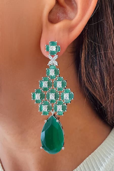 PRERTO Emerald & Imitation Diamond Necklace Set 