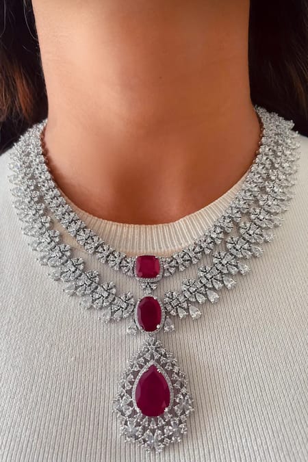 PRERTO Kareena Imitation Diamond Necklace Set 