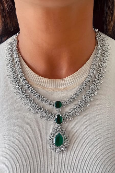 PRERTO Kareena Layered Imitation Diamond Necklace Set 