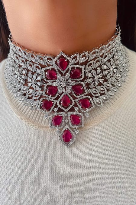 PRERTO Aaradhya Marquise Imitation Diamond Choker Set 