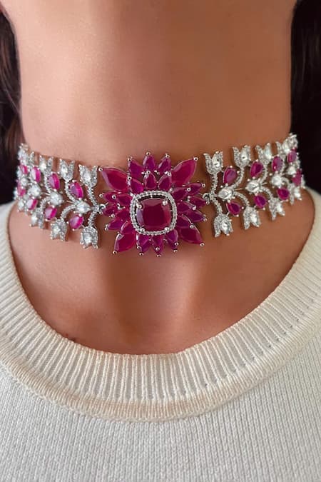 PRERTO Nandini Ruby Imitation Diamond Choker Set 