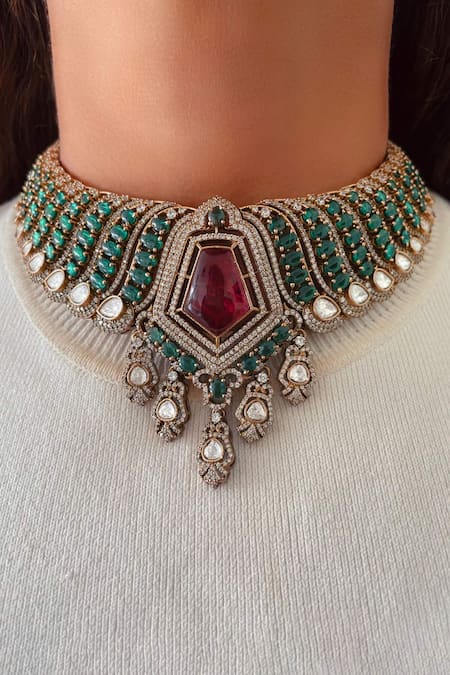 PRERTO Polki Kundan Necklace Set 