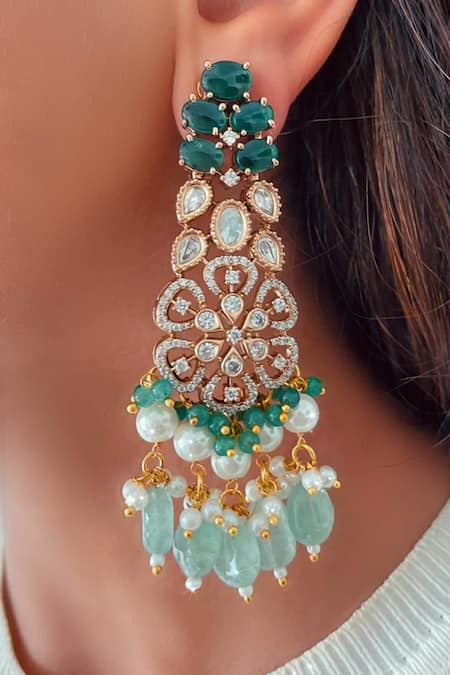 PRERTO Jahanara Emerald & Polki Necklace Set 