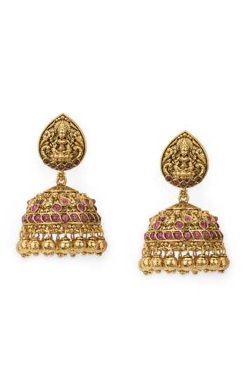Curio Cottage_Gold Plated Beads Laxmi Heirloom Petite Jhumkas_Online_at_Aza_Fashions