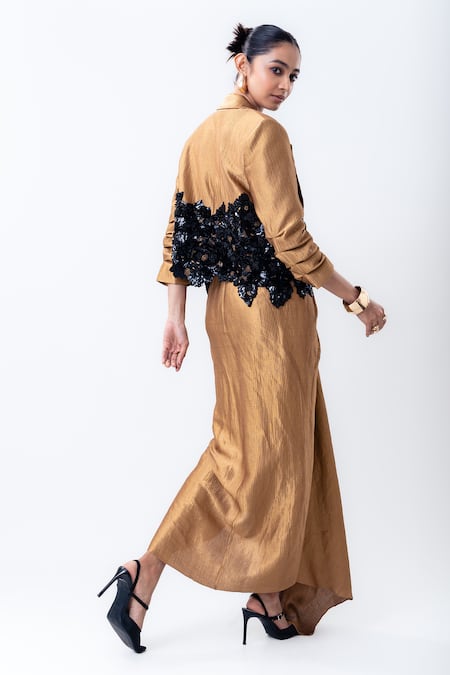 Nupur Kanoi Draped Dress With Embroidered Crop Blazer 