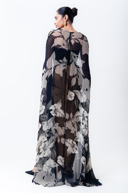Nupur Kanoi Draped Dress With Printed Slit Cape 