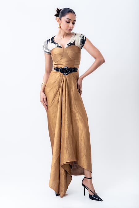 Nupur Kanoi Draped Dress With Off-White Crush Top 