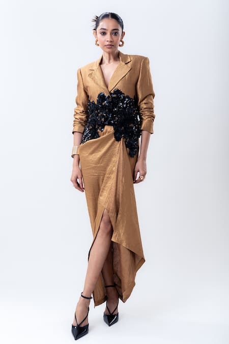 Nupur Kanoi Embroidered Crop Blazer With Draped Skirt 