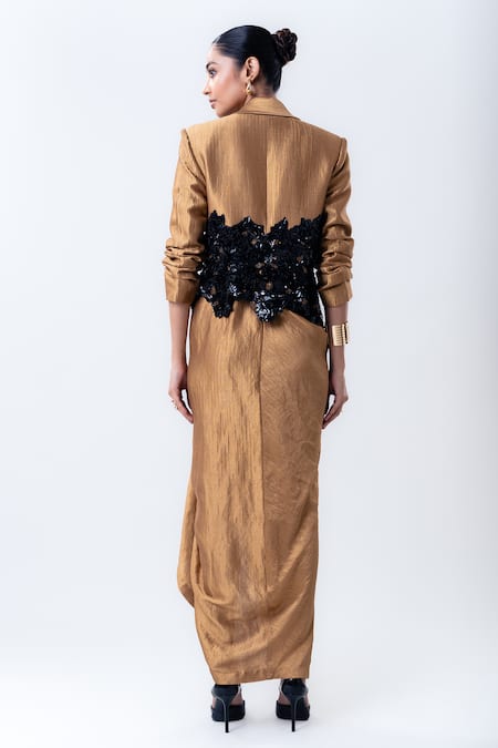 Nupur Kanoi Embroidered Crop Blazer With Draped Skirt 