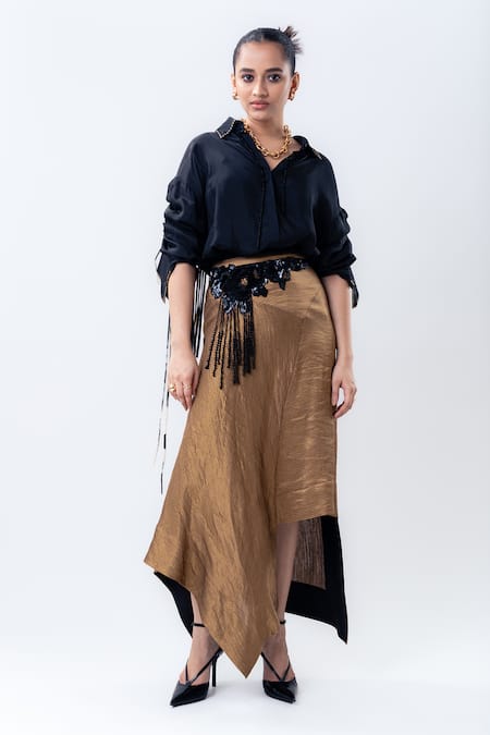 Nupur Kanoi Tasselled Back Shirt With Asymmetric Skirt 