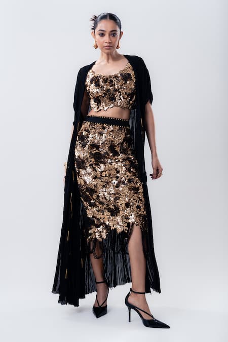 Nupur Kanoi Gathered Cape & Embroidered Pencil Skirt Set 