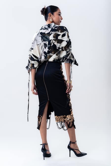 Nupur Kanoi Printed Studded Shirt & Sequin Pencil Skirt Set 