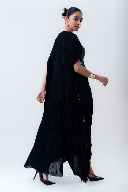 Shop Nupur Kanoi Black Chiffon, Crepe, Lycra Sequins, Gathered Jacket And Frill Skirt Set at Aza Fashions Shop_Nupur Kanoi_Black Chiffon, Crepe, Lycra Sequins, Gathered Jacket And Frill Skirt Set _at_Aza_Fashions