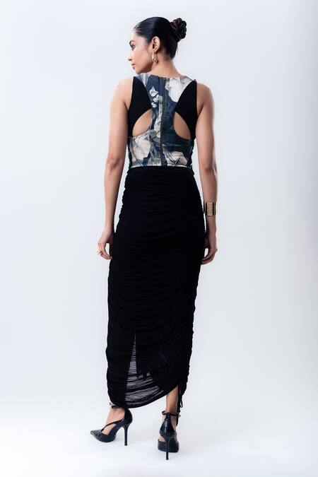 Nupur Kanoi Black Chiffon, Crepe, Lycra Sequins, Gathered Jacket And Frill Skirt Set Online at Aza Fashions Nupur Kanoi_Black Chiffon, Crepe, Lycra Sequins, Gathered Jacket And Frill Skirt Set _Online_at_Aza_Fashions