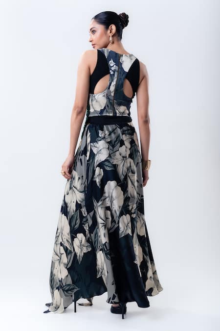 Nupur Kanoi Bougain Embroidered Top & Printed A-line Pick Up Skirt 