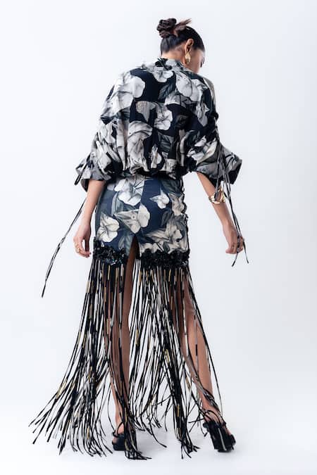 Shop Nupur Kanoi White Crepe, Lycra Studs, Sequins, Printed Studded Shirt With Mini Skirt at Aza Fashions Shop_Nupur Kanoi_White Crepe, Lycra Studs, Sequins, Printed Studded Shirt With Mini Skirt _at_Aza_Fashions