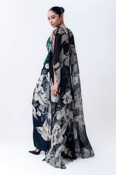 Nupur Kanoi Printed Slit Cape With Drawstring Skirt Set 