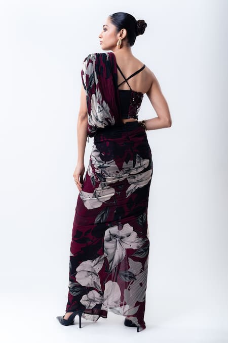 Nupur Kanoi Printed Pre-Draped Saree With Sequin Bustier 