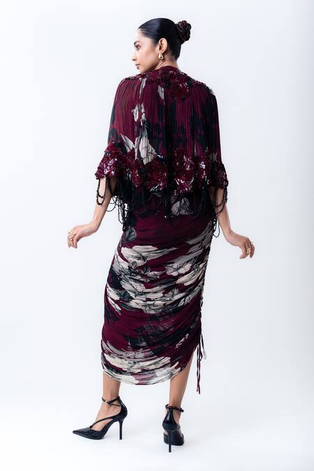 Nupur Kanoi Printed Short Cape With Gathered Skirt Set 