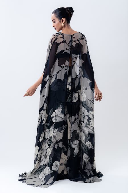 Nupur Kanoi Printed Slit Cape With Drawstring Skirt Set 