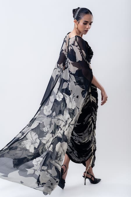 Nupur Kanoi Printed Slit Cape With Crushed Skirt Set 