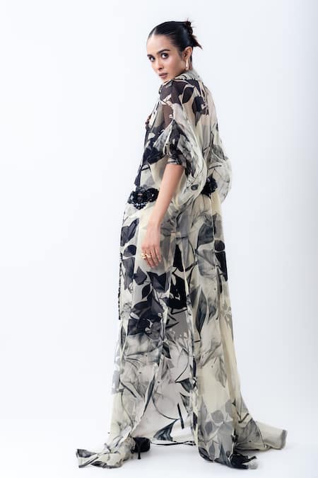 Nupur Kanoi Printed Organza Jacket With Drawstring Skirt 