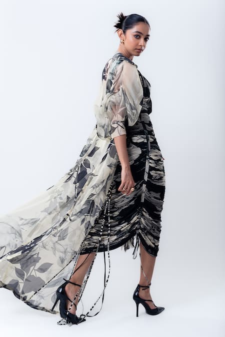 Nupur Kanoi Printed Organza Cape With Gathered Dress 
