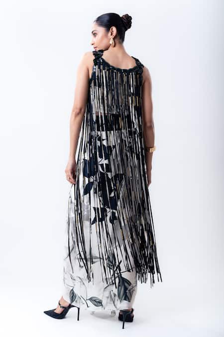 Nupur Kanoi Printed Fringed Top With Front Knot Skirt 