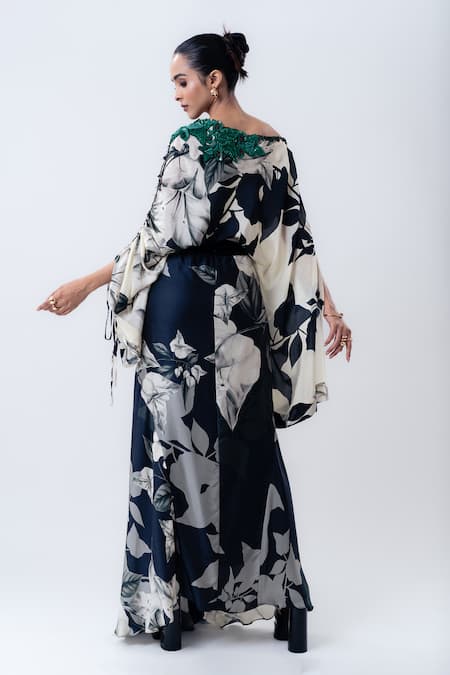 Nupur Kanoi Printed Off Shoulder Top With Draped Skirt 