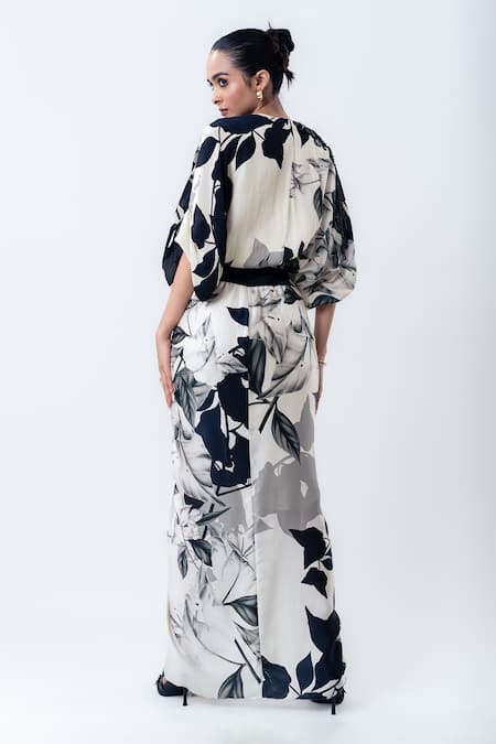 Nupur Kanoi Printed Kimono Wrap Top With Side Knot Skirt 