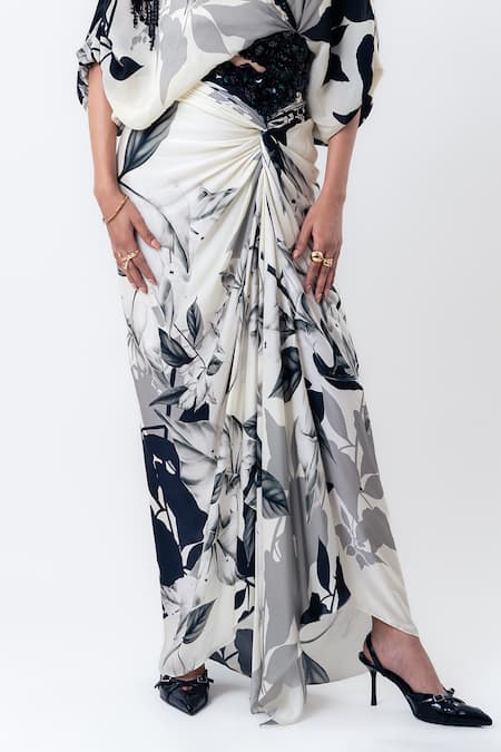 Buy Nupur Kanoi Off White Crepe, Satin Sequins Printed Kimono Wrap Top With Side Knot Skirt Online at Aza Fashions Buy_Nupur Kanoi_Off White Crepe, Satin Sequins Printed Kimono Wrap Top With Side Knot Skirt _Online_at_Aza_Fashions