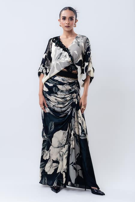 Nupur Kanoi Printed Kimono Wrap Top With Drawstring Skirt 