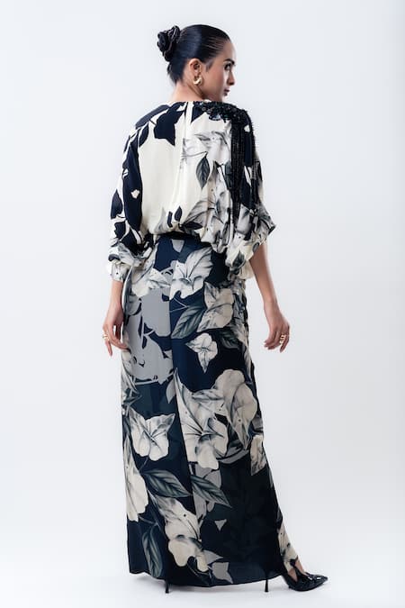 Nupur Kanoi Printed Kimono Wrap Top With Drawstring Skirt 