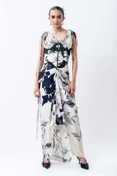 Nupur Kanoi Printed Gather Corset With Pick Up Skirt 