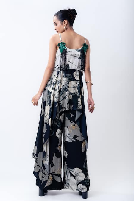 Shop Nupur Kanoi Off White Satin, Crepe Applique, Beads, Printed Drawstring Singlet Top With Pant at Aza Fashions Shop_Nupur Kanoi_Off White Satin, Crepe Applique, Beads, Printed Drawstring Singlet Top With Pant _at_Aza_Fashions