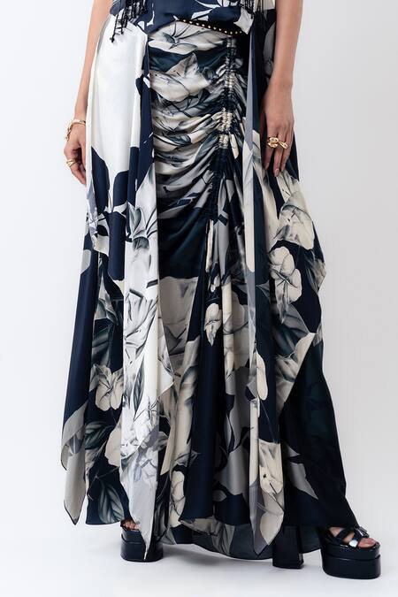 Buy_Nupur Kanoi_Off White Satin Fabric Printed Singlet Top With Skirt _Online_at_Aza_Fashions