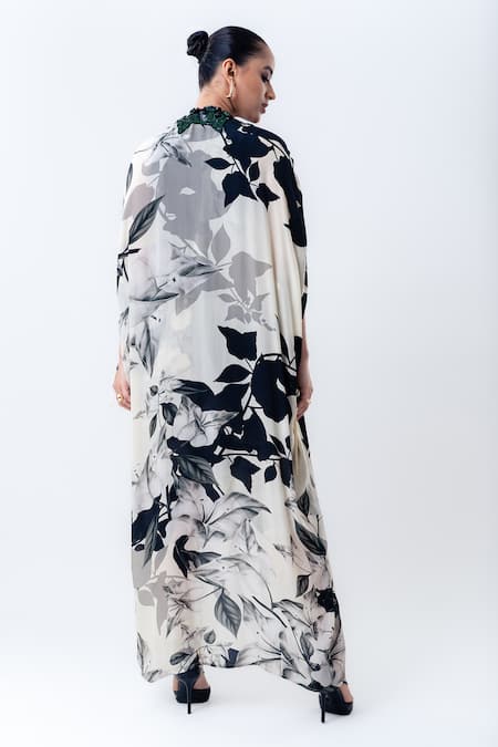 Nupur Kanoi Printed Pick Up Jacket With Satin Cowl Dress 